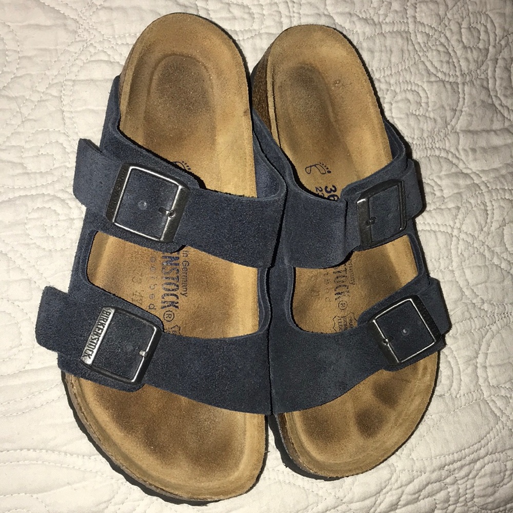 Navy suede Birkenstock sandals